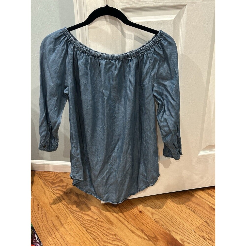 Beach Lunch Lounge Soft Denim Blouse 3/4 Sleeves With Off Shoulder Option